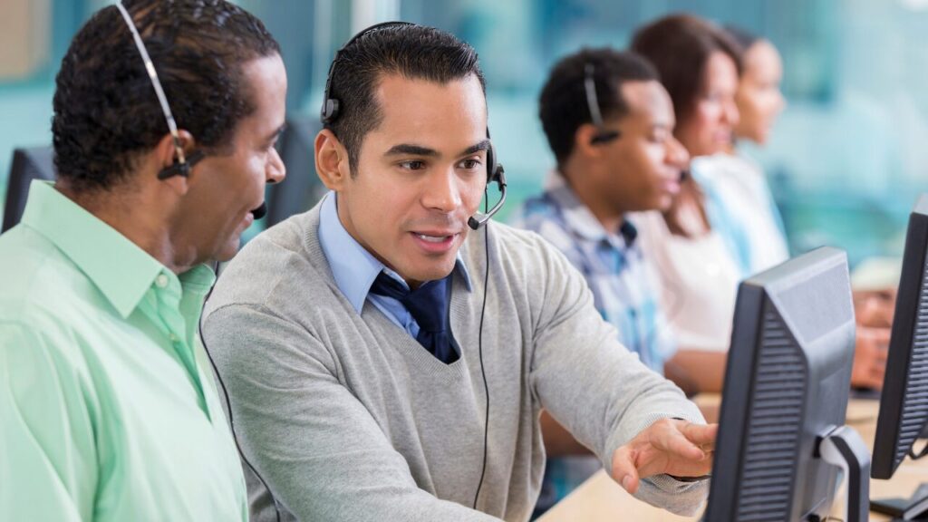 Call centre team working together