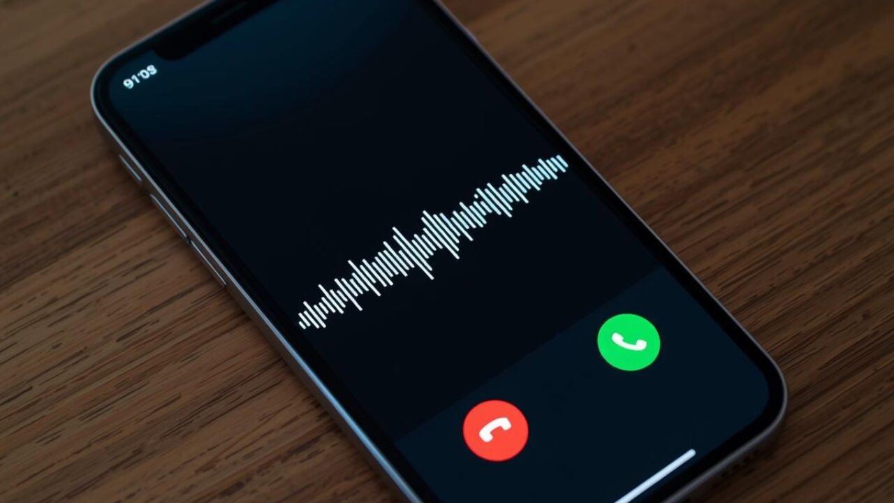 Phone call screen with voice waveform