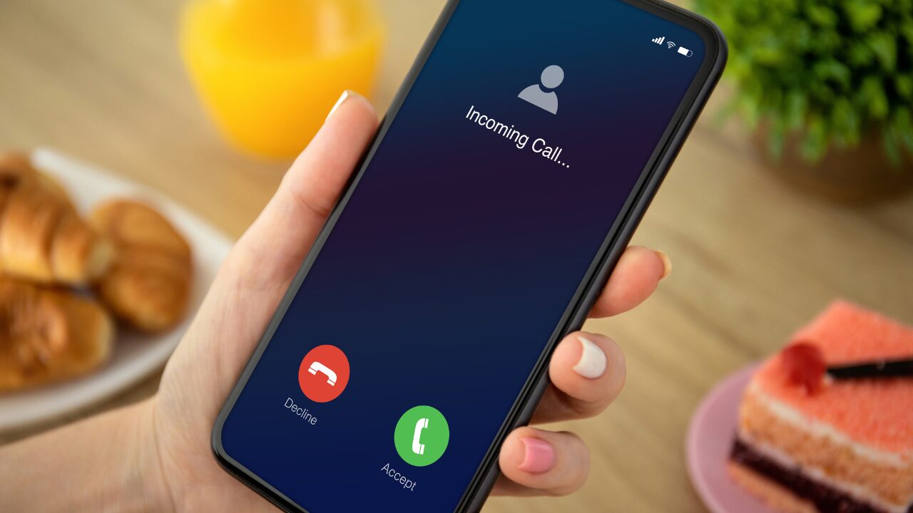 Incoming phone call on smartphone screen